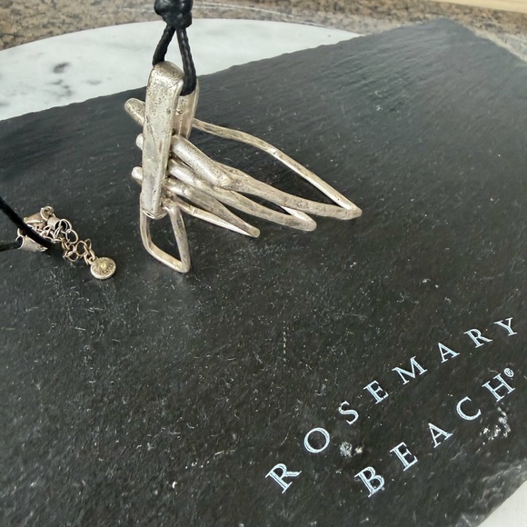 Silver Geometric Silver Heavy Pendant Long Leather Cable Cord Necklace w Pearl - Picture 12 of 17